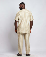 Men's Striped Linen Suit Set (Short Sleeves)