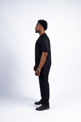 Classic Black Kaftan Set with Accent Embroidery