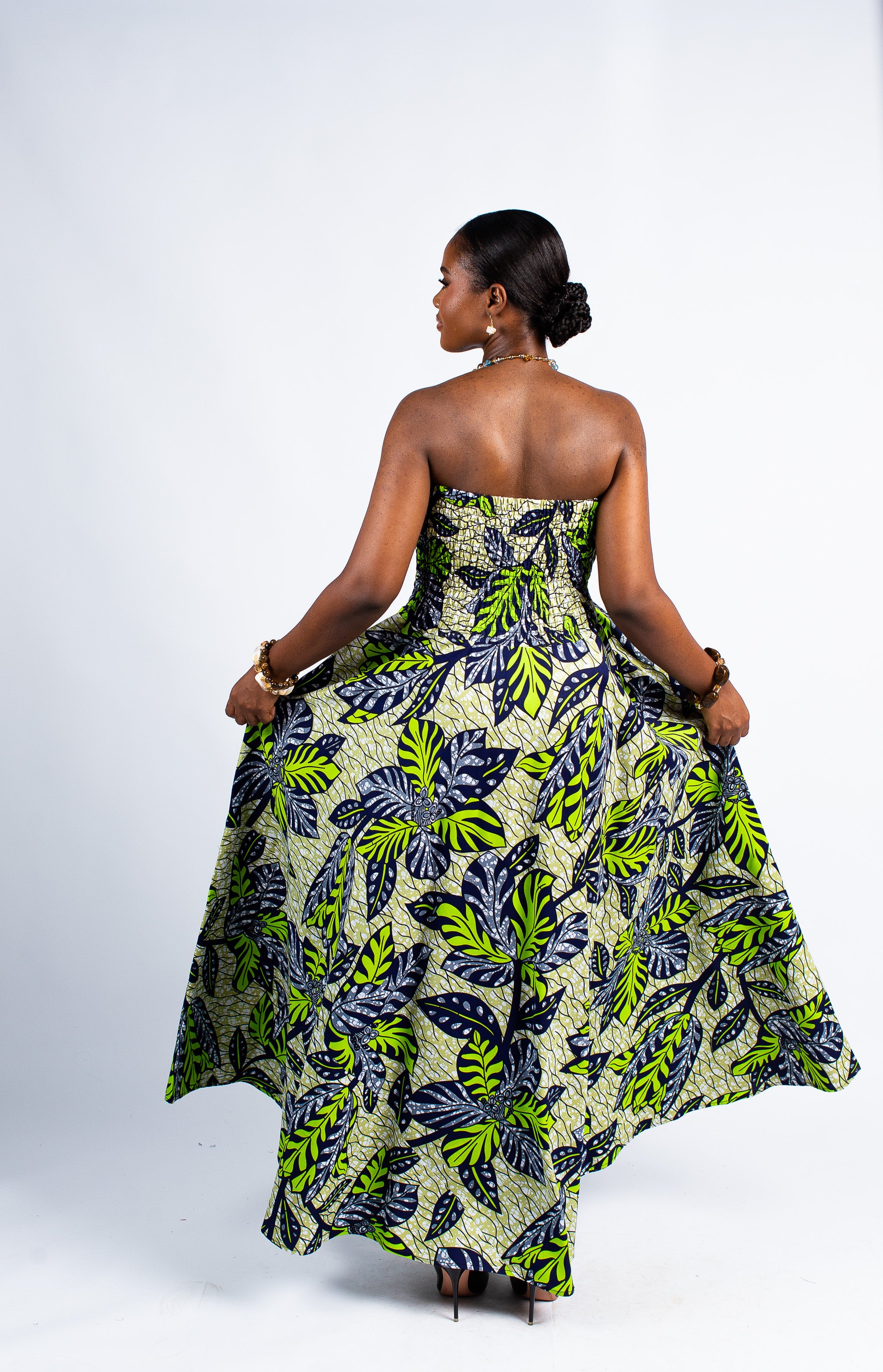 Green Tropical Print Strapless Maxi Dress – YvonneEx