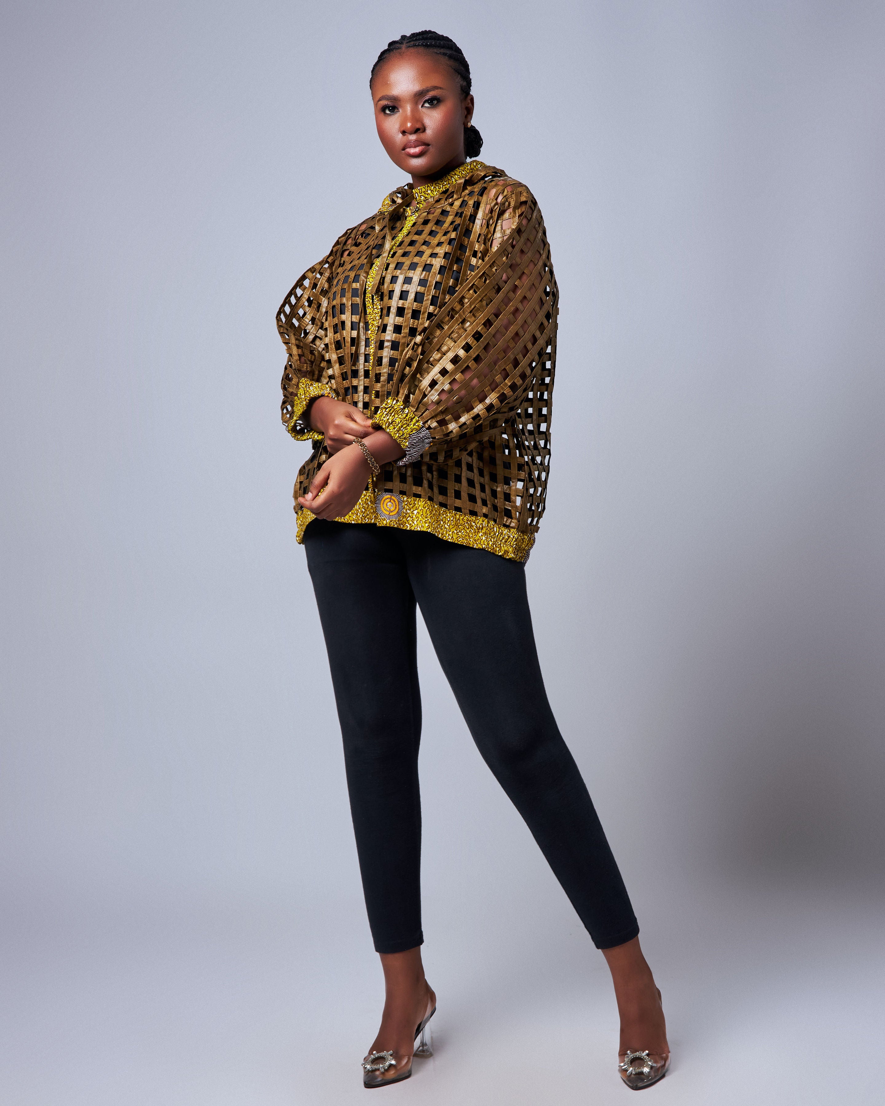 Ankara Grid Crop Jacket With Upper