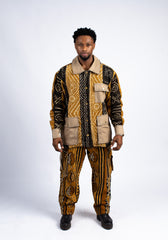 Men's Structured Mud Cloth Jacket & Cargo Pant Ensemble