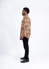 Men's Burgundy & Gold Striped African Print Shirt