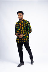 Men's Black & Multi-Color Circle Print Tunic Shirt