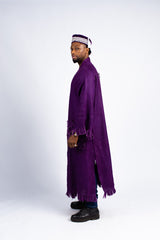 Men's Royal Purple Fringed Kimono Robe & Beaded Cap Set