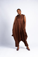 Detachable Sleeve Jumpsuit w/Hood - Brown