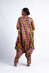 Women's Magenta Abstract Print Harem Jumpsuit with Pockets