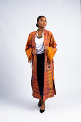 Women's Orange & Purple Tie-Dye Kimono Cardigan with Adinkra Symbol