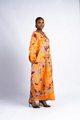 Women's Orange and Gray Tie-Dye Oversized Maxi Dress