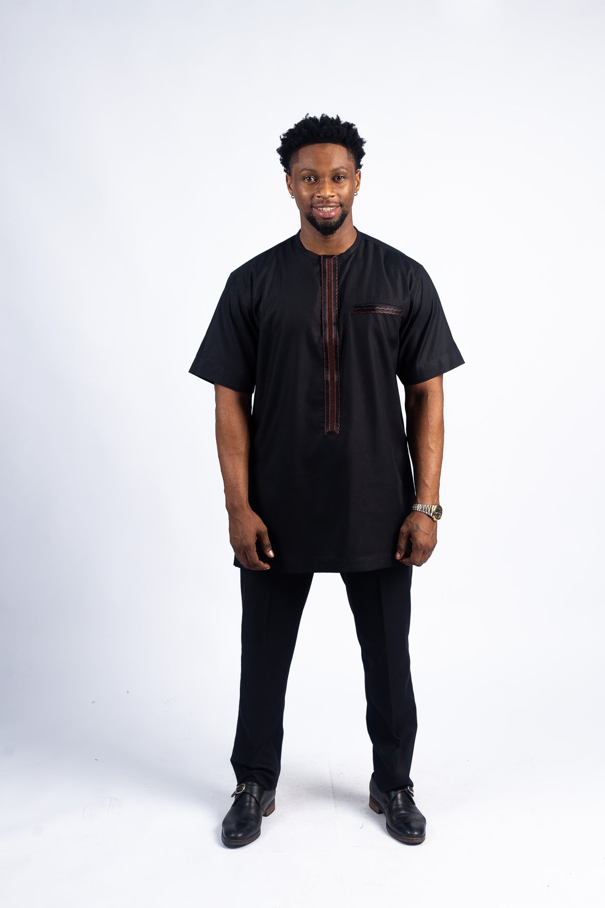 Classic Black Kaftan Set with Accent Embroidery