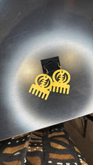 Yellow Sankofa Comb Wooden Earrings - Adinkra Symbol Dangle Earrings