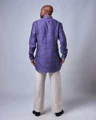 Men’s Embroidered Purple & Cream Linen Set (Slim Fit)