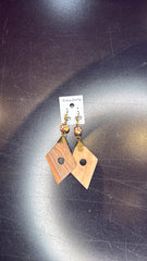 Wooden Diamond Earrings with Floral Beads - Bohemian Geometric Jewelry