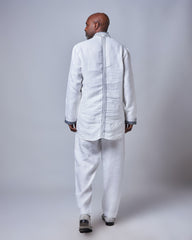 Men’s Embroidered White Linen Set (Slim Fit)