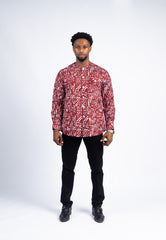 Men's Maroon & White Geometric Line Print Shirt