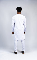 Men's White Tunic & Trouser Set with Gold Embroidery