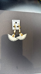 Boho Fan-Shaped Drop Earrings – Handmade Ivory Statement Jewelry