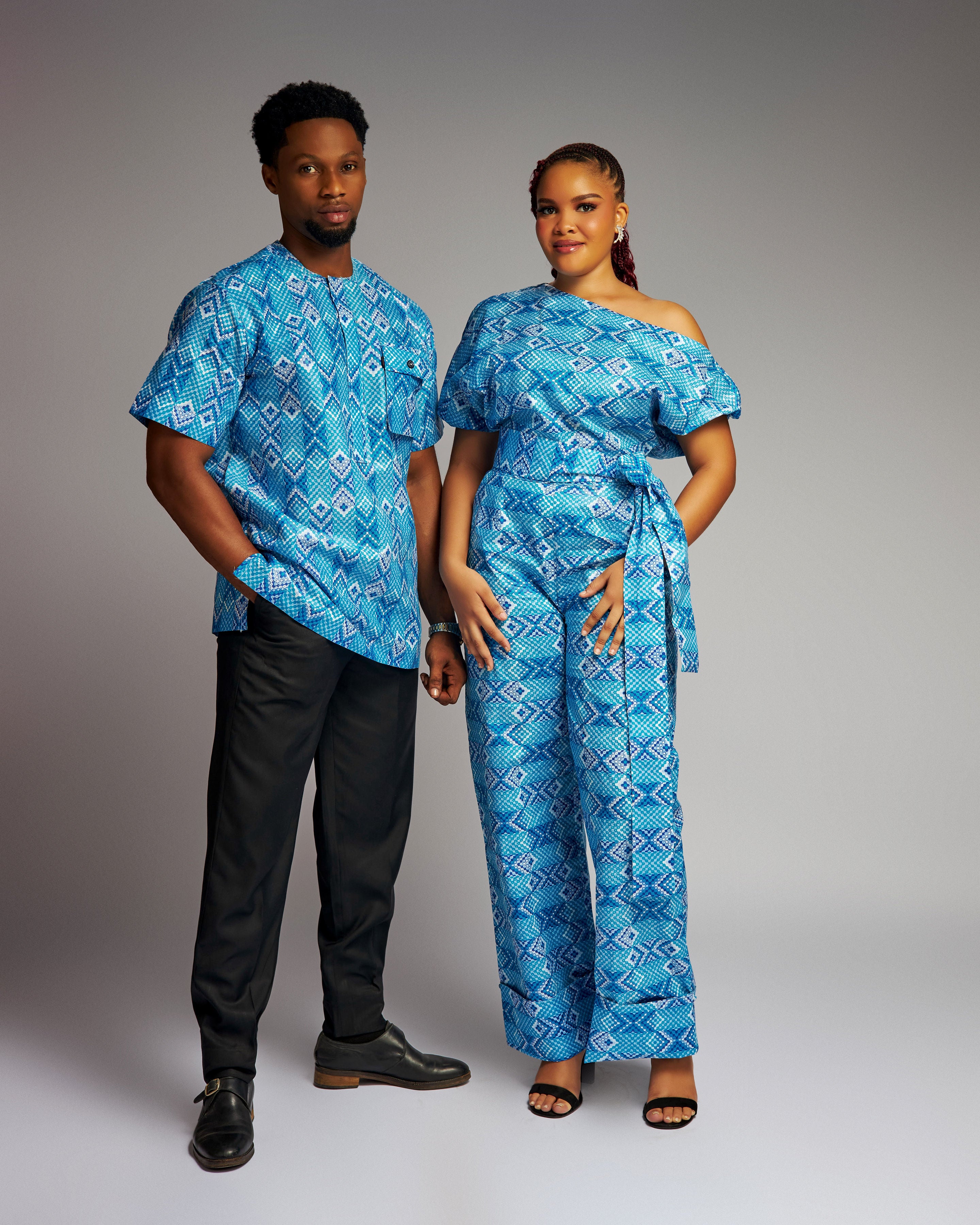 Water Blue African Print Men’s Shirt