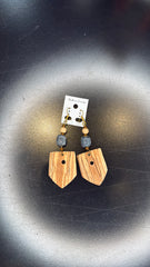 Mixed Bead and Wood Shield Dangle Earrings - Bohemian Geometric Jewelry
