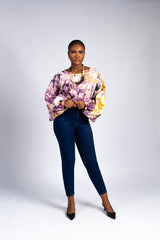 Tie-Dye Dolman Sleeve Linen Blouse