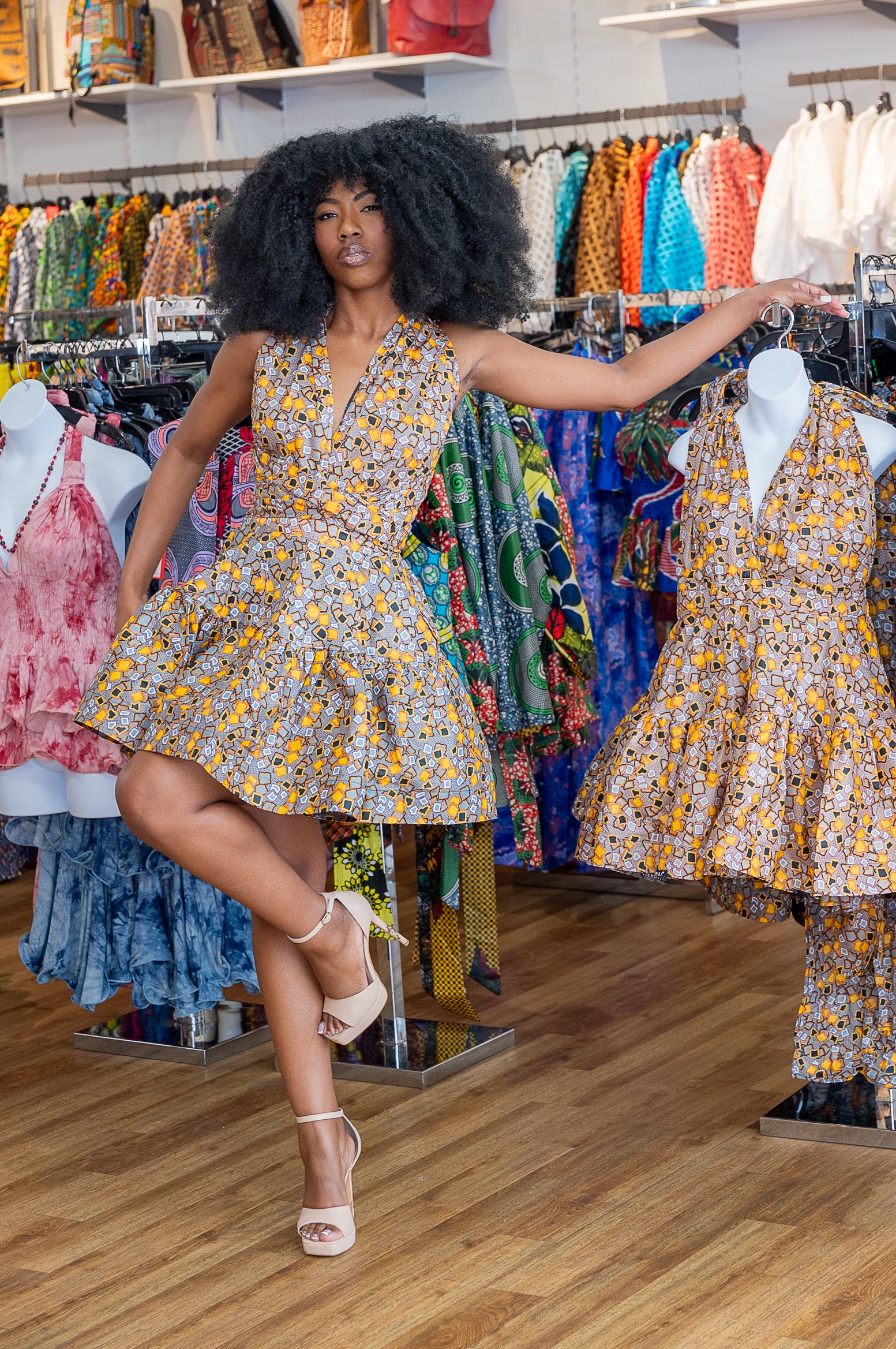 Ankara Blossom Tiered Mini Dress