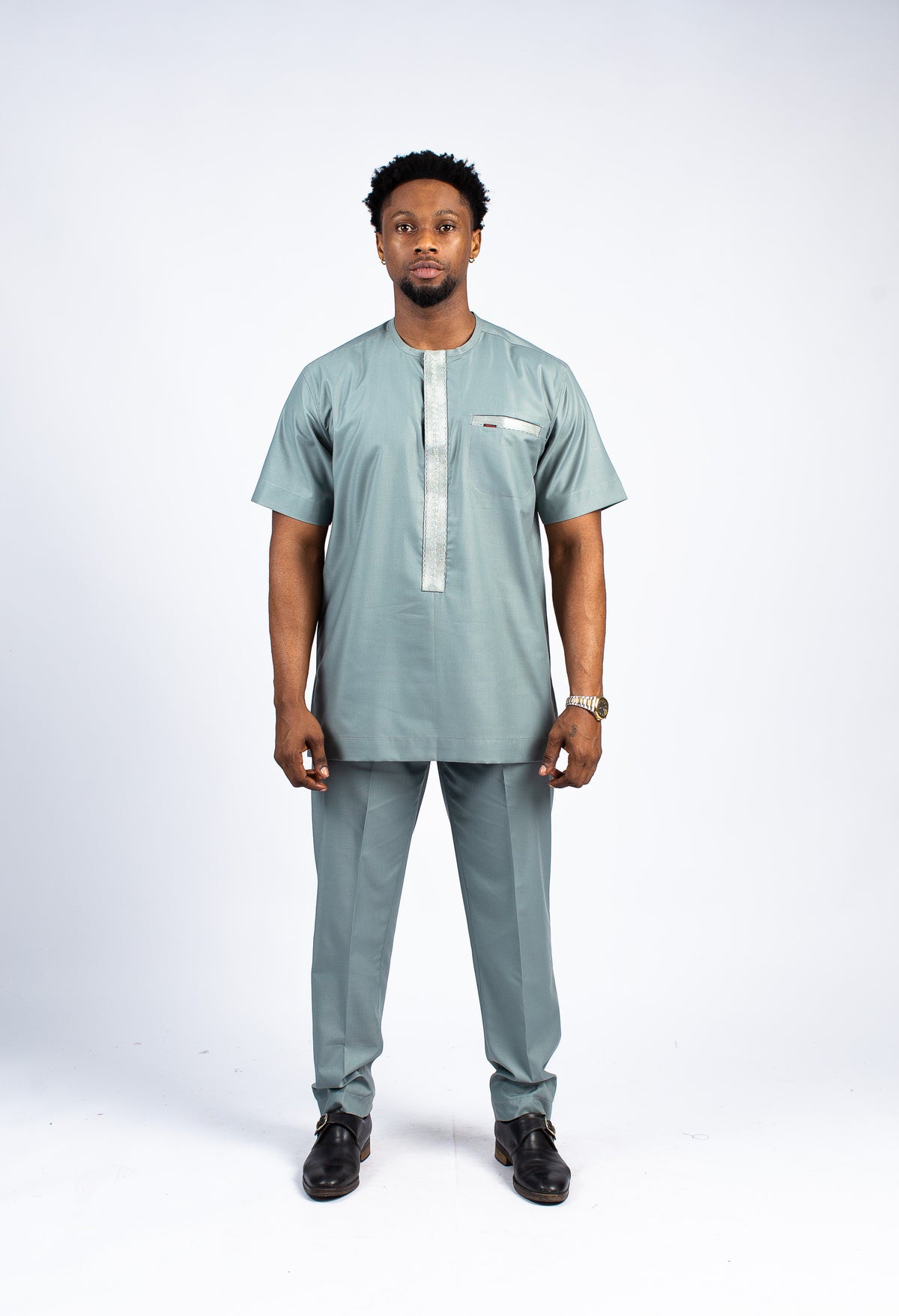Men's Sage Green Modern Tunic & Trouser Set