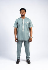 Men's Sage Green Modern Tunic & Trouser Set