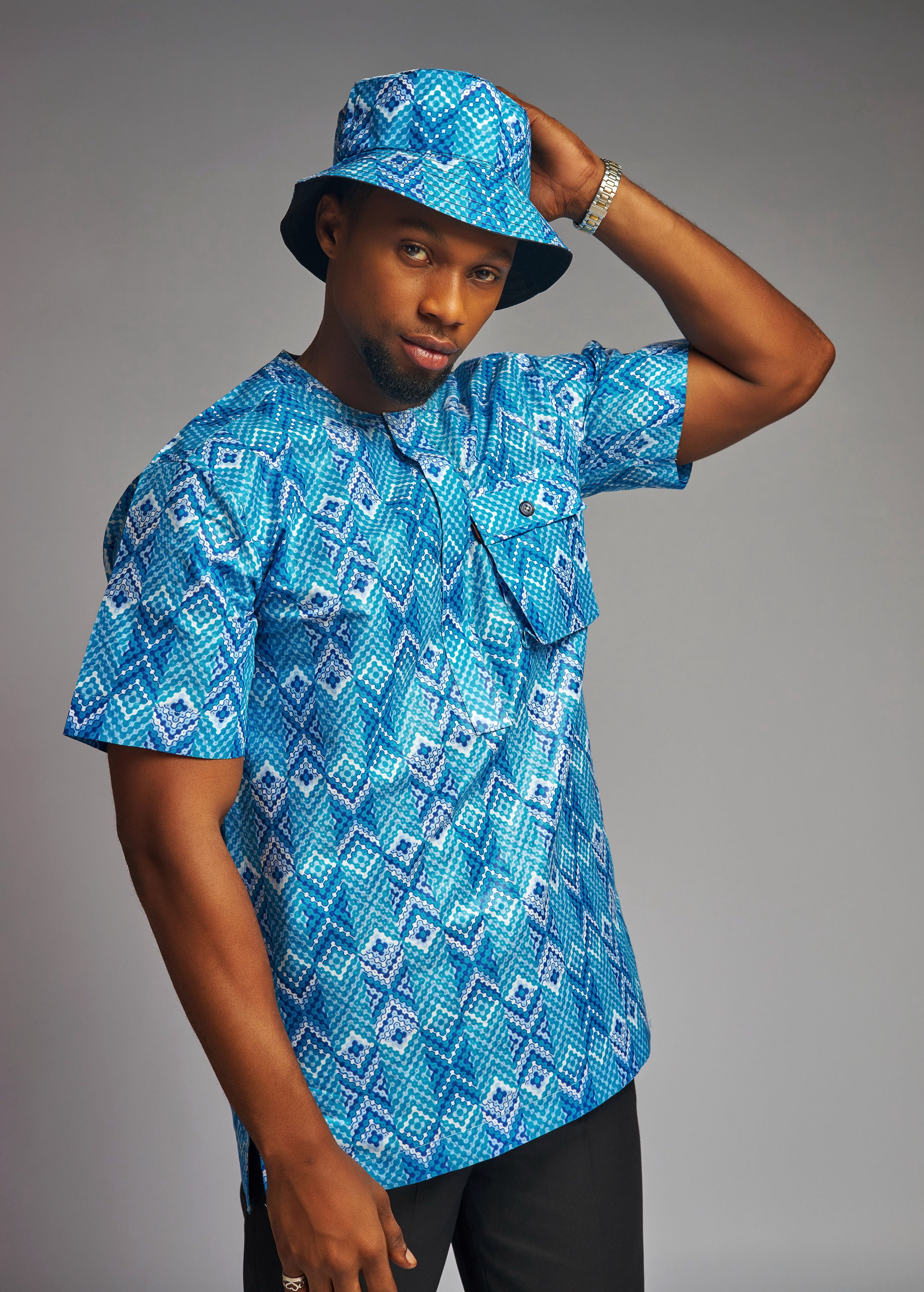 Water Blue African Print Men’s Shirt