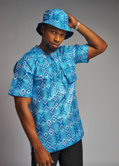 Water Blue African Print Men’s Shirt