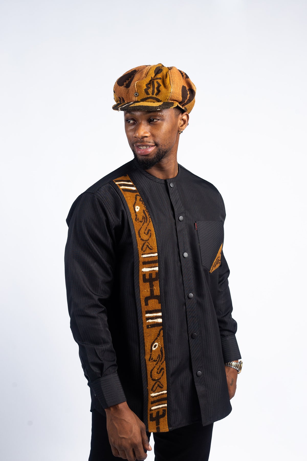 Men’s Black Mud-Cloth Patch Shirt