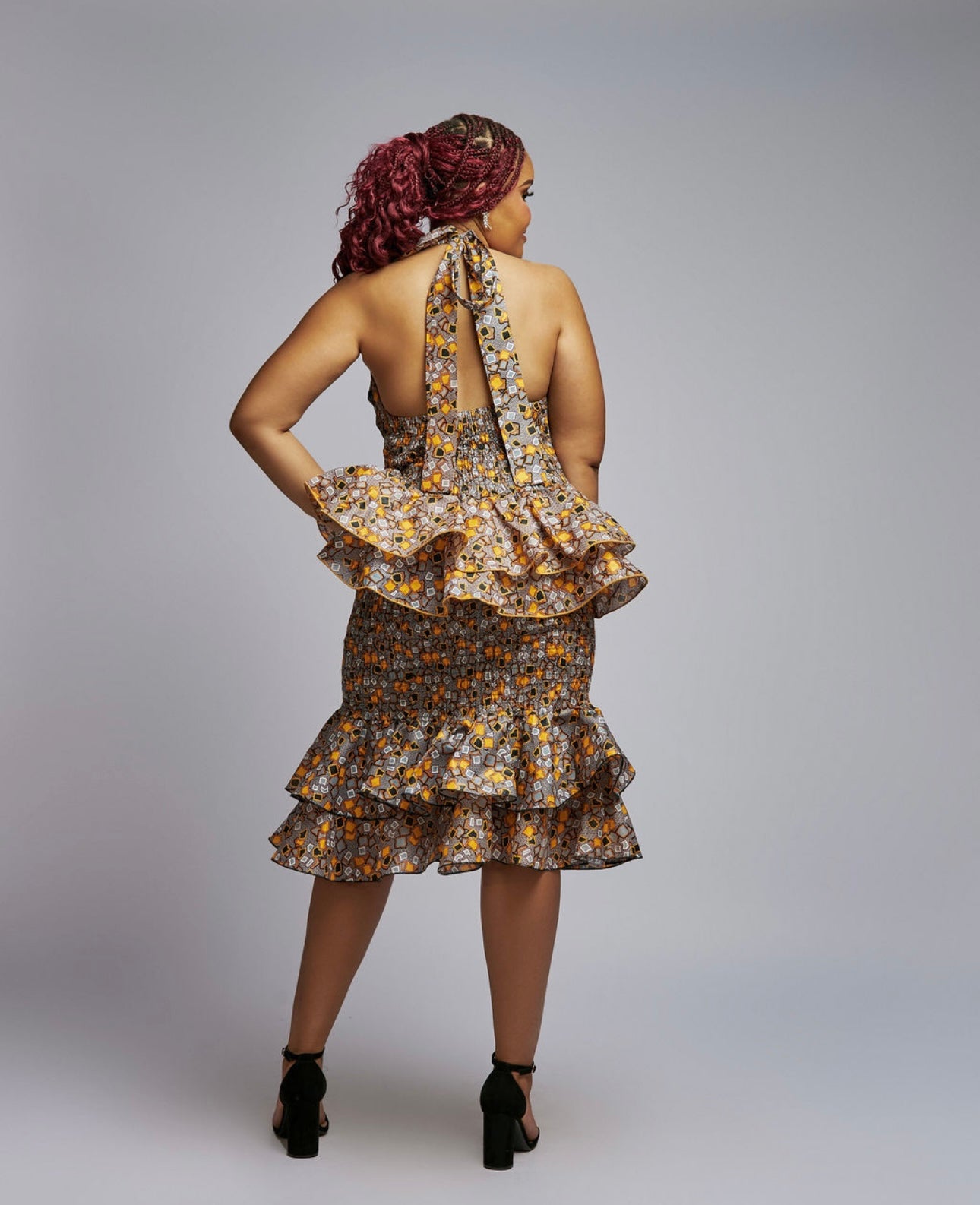African Print Halter Top and Skirt Double Layer Set