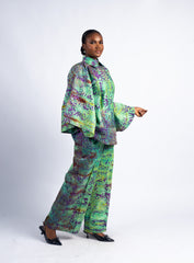 Women's Green and Purple Tie-Dye Batwing Top & Wide-Leg Pants Set