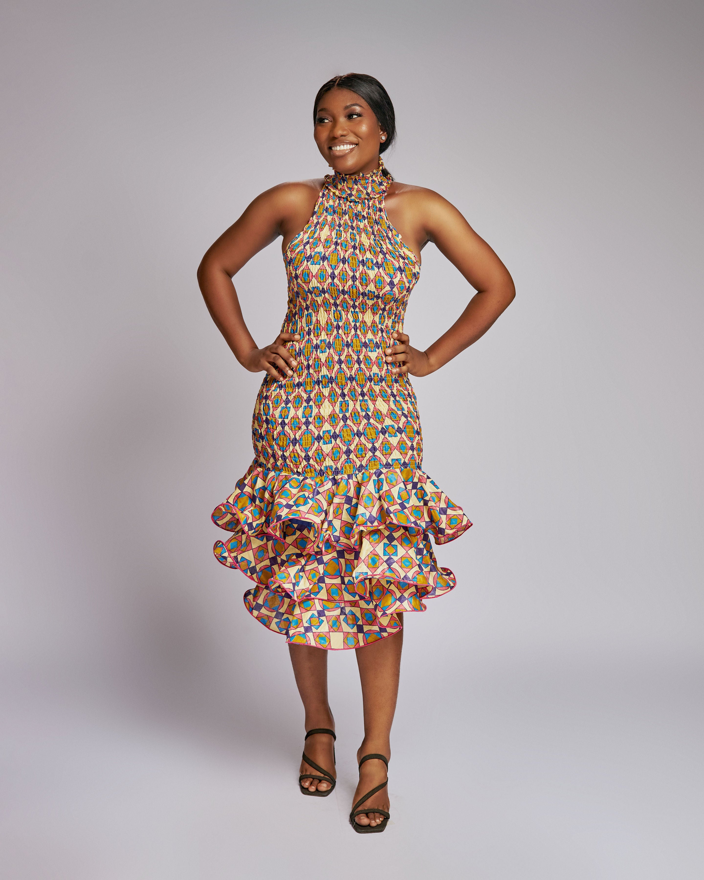 Bold Bloom Ruffle Hem Ankara Dresses