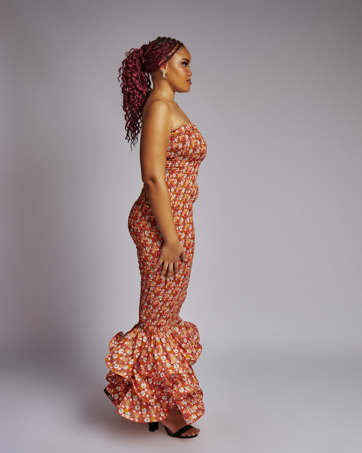 Strapless Ruffle Hem Ankara Mermaid Dress
