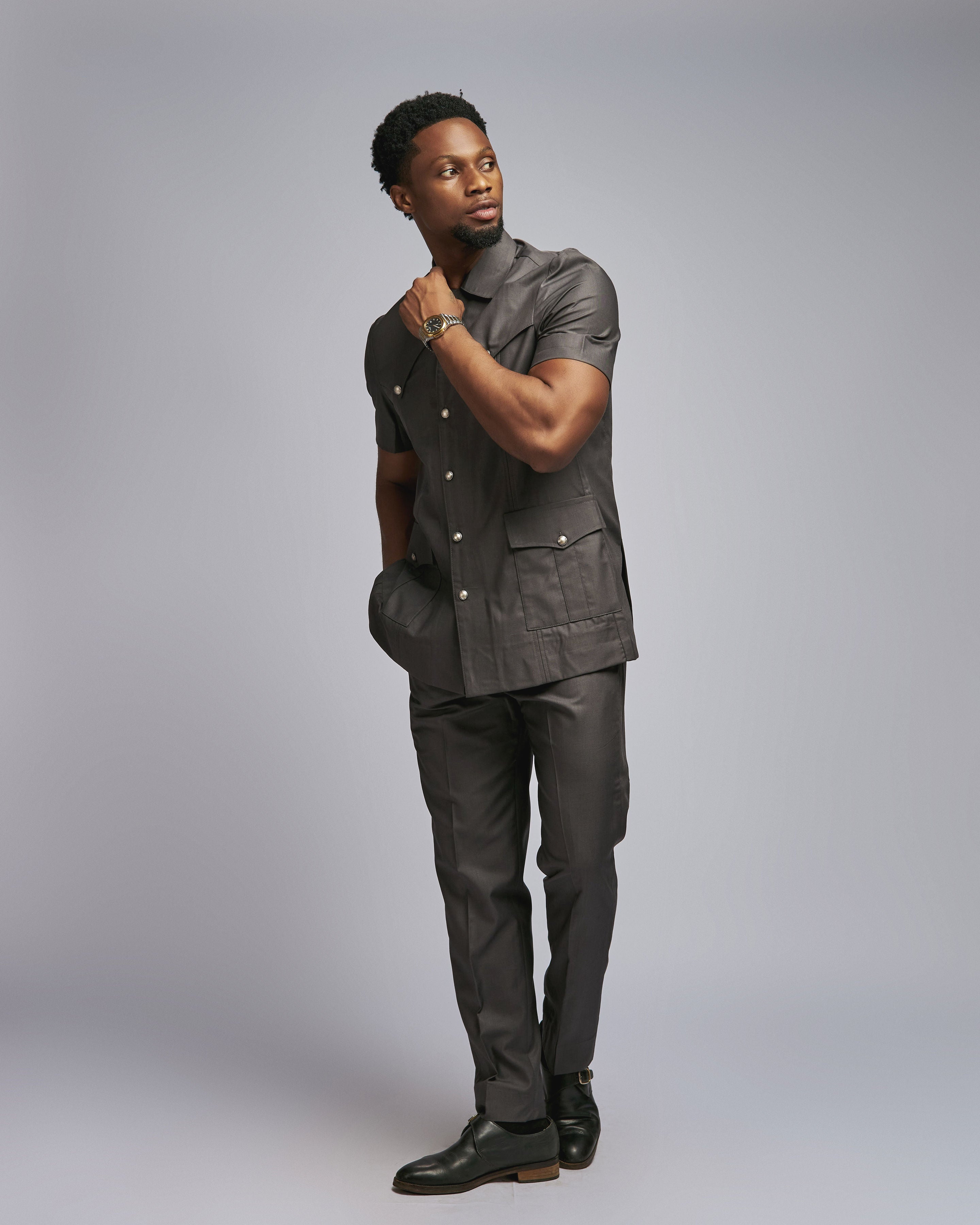 Charcoal Grey African Suit for Men | Traditional Meets Modern XL Charcoal Grey African Suit for Men | Traditional Meets Modern XL