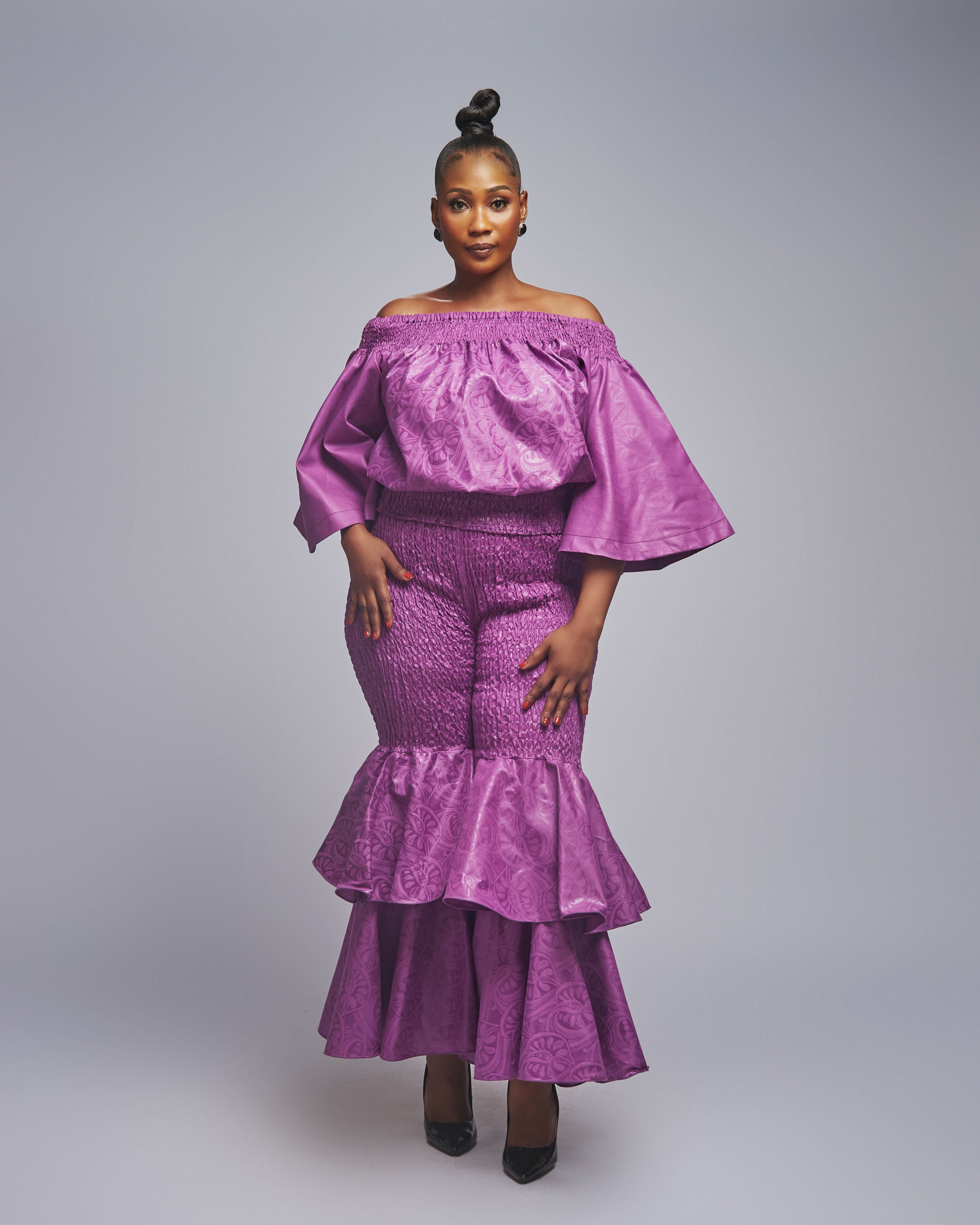 Off Shoulder Double Bell Pants Set