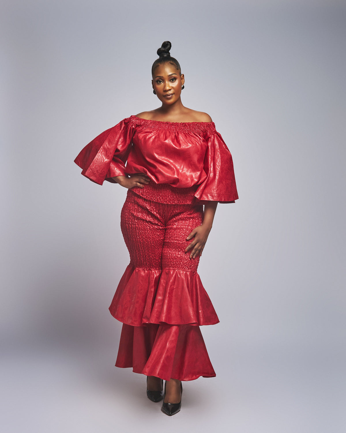 Off Shoulder Double Bell Pants Set
