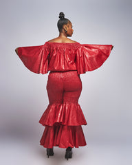 Off Shoulder Double Bell Pants Set
