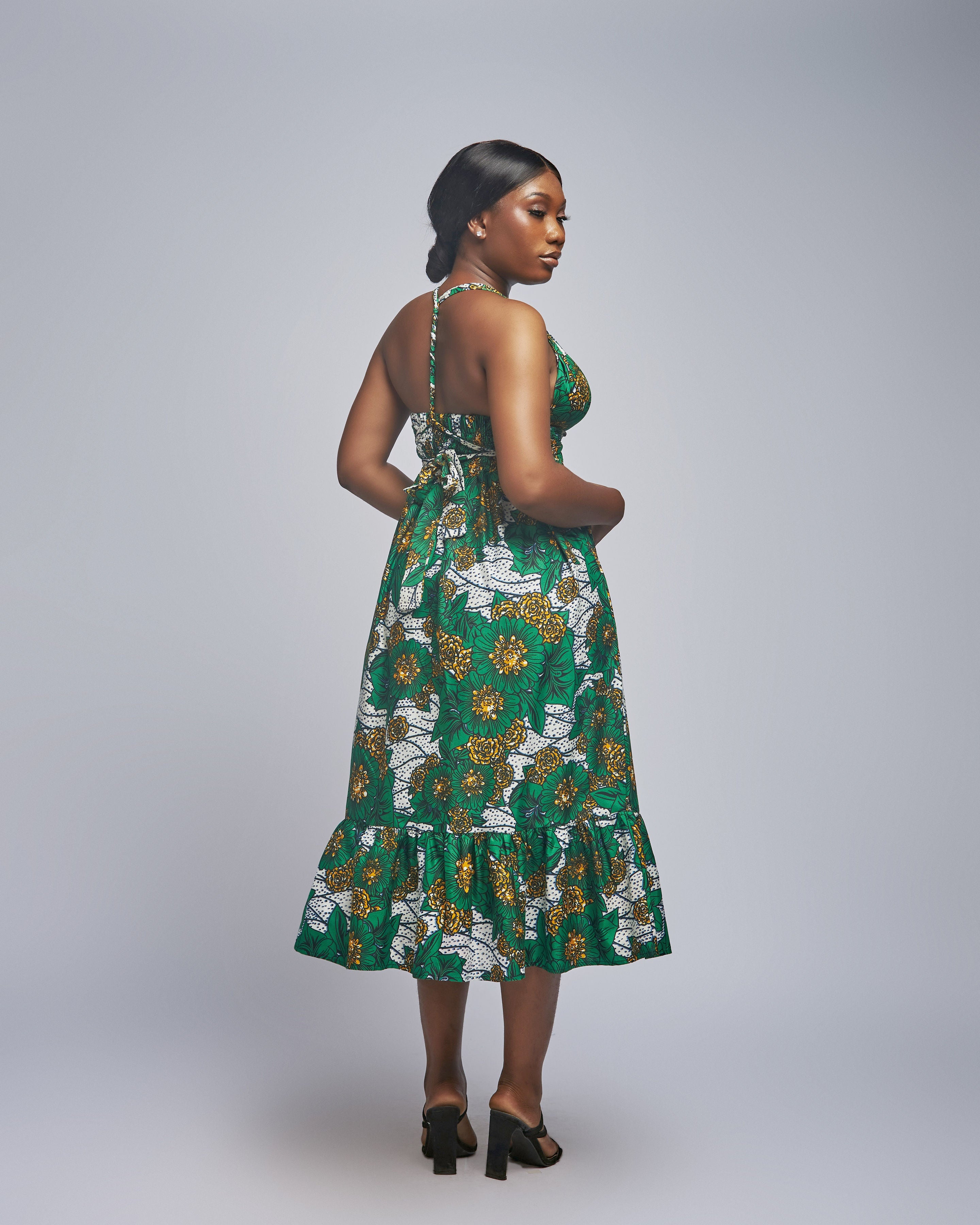 Ankara Halter Midi Dress | Vibrant African Print Wear S-M / Gold Ankara Halter Midi Dress | Vibrant African Print Wear S-M / Gold