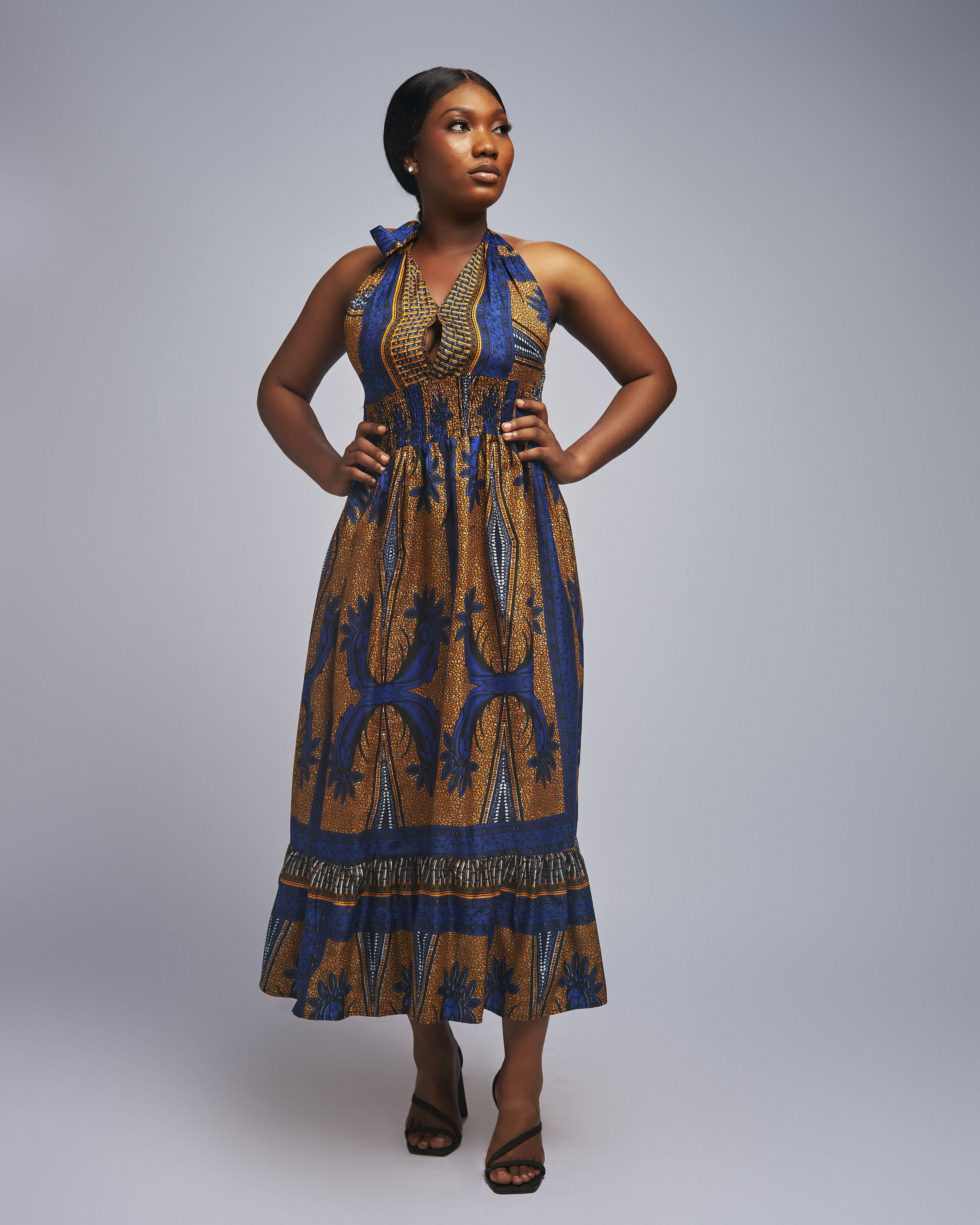 Ankara Halter Midi Dress | Vibrant African Print Wear S-M / Gold Ankara Halter Midi Dress | Vibrant African Print Wear S-M / Gold
