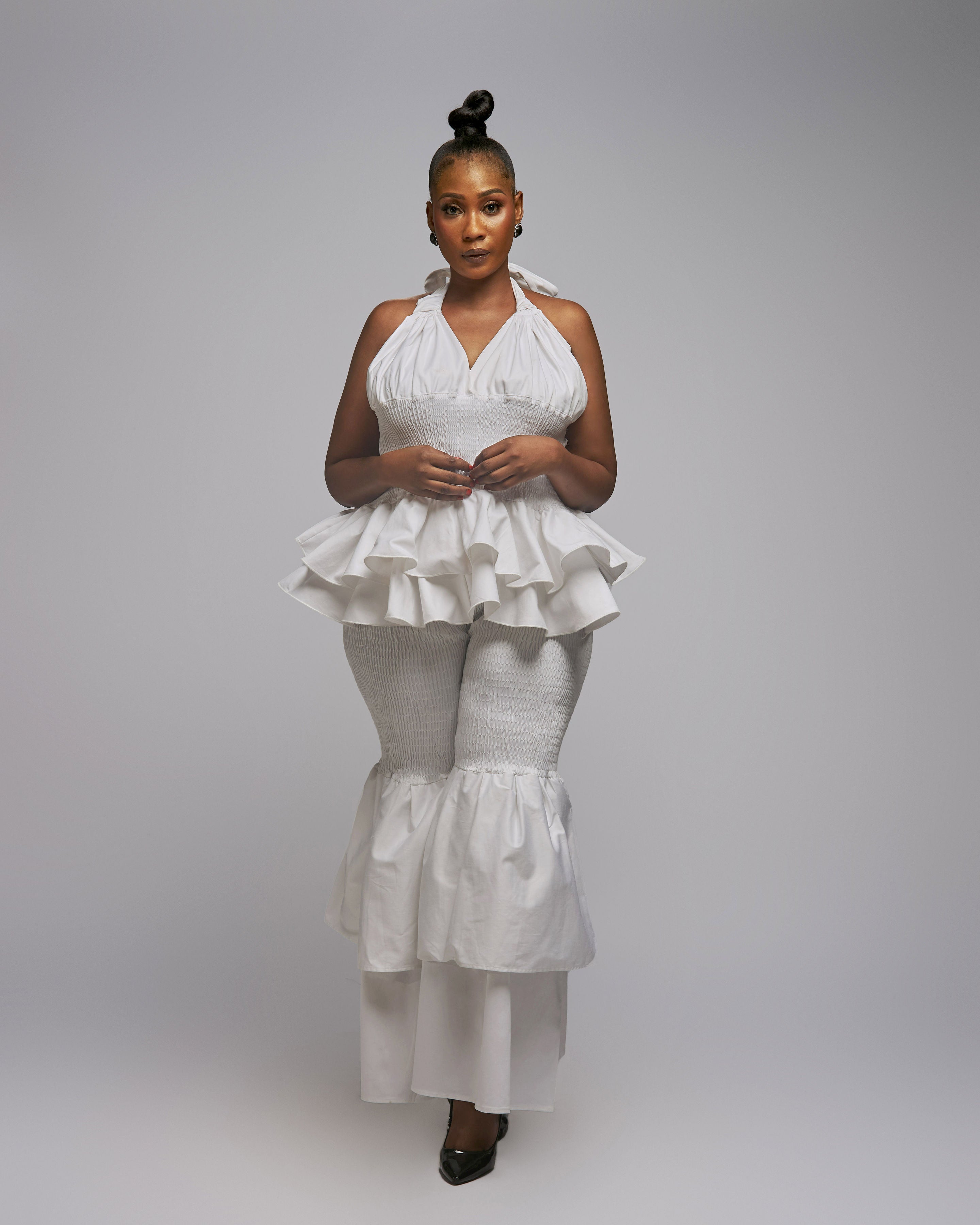 White Double Flare Pants Set