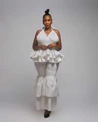 White Double Flare Pants Set