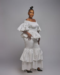 White Double Flare Pants Set