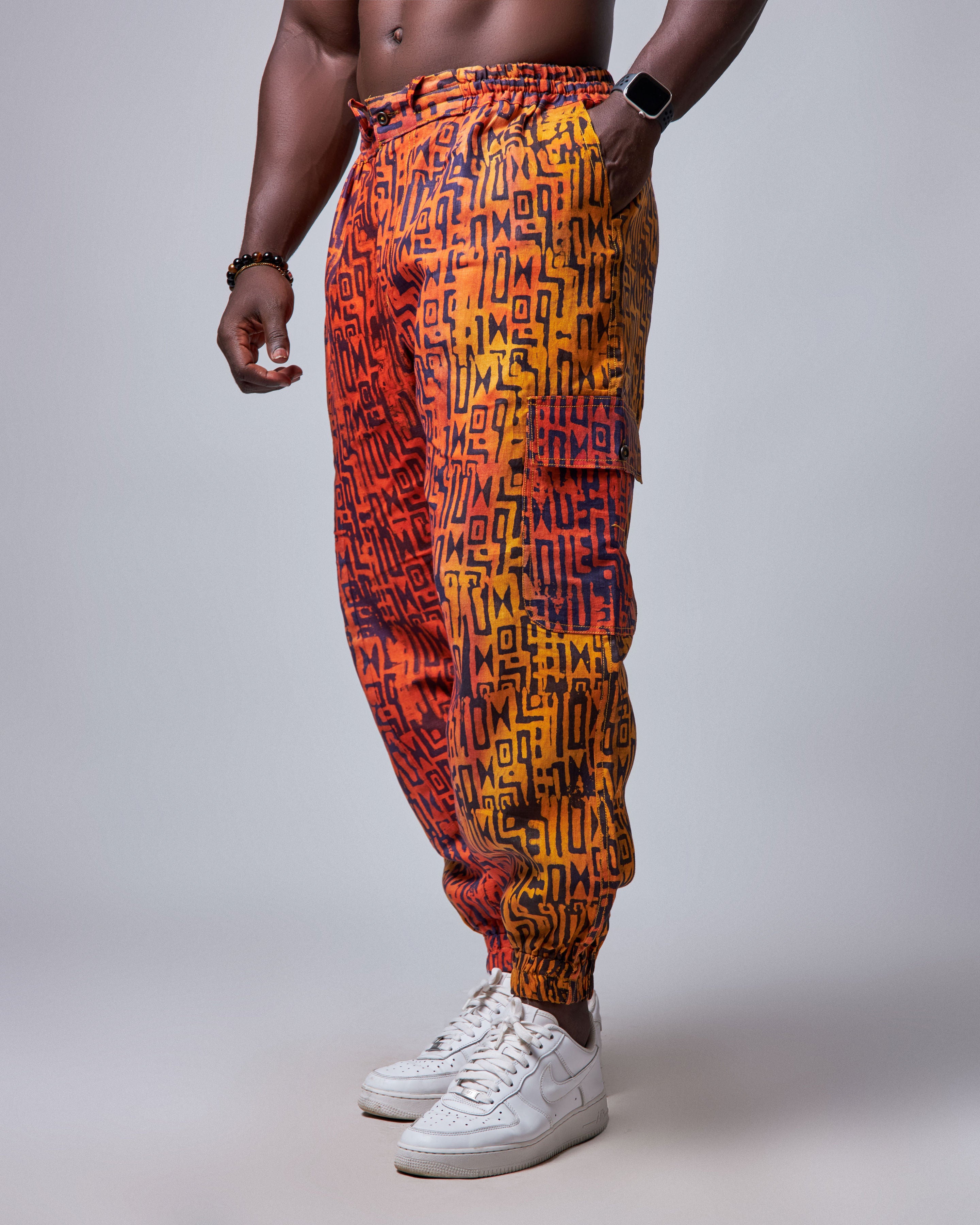 Cultural Fusion Linen Cargo Pants – Batik Edition