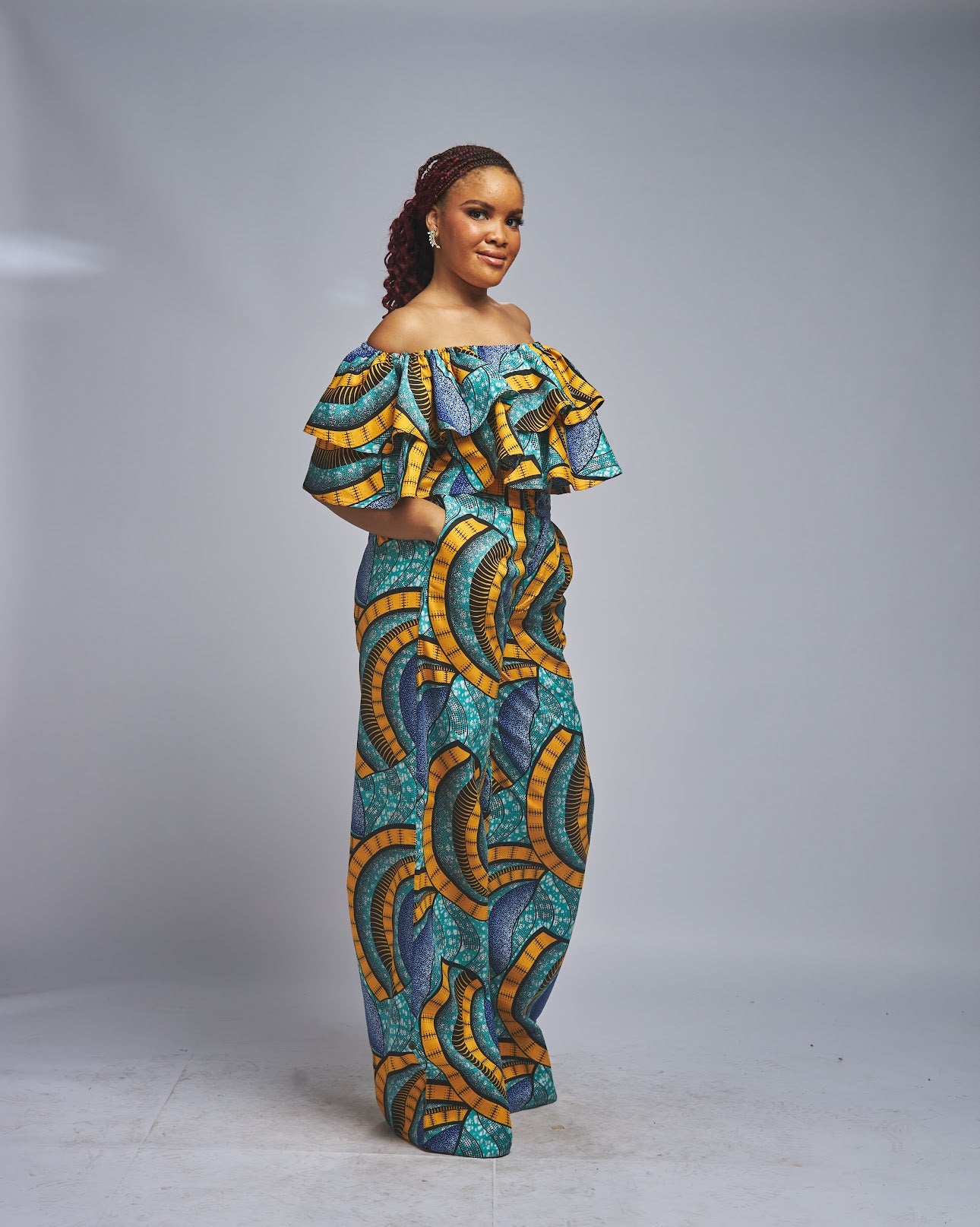 African Print Double Layer Crop Top and Pants Set