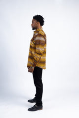 Men's Golden & Brown Abstract Striped Long-Sleeve Shirt