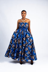 Blue and Brown Strapless Maxi Dress