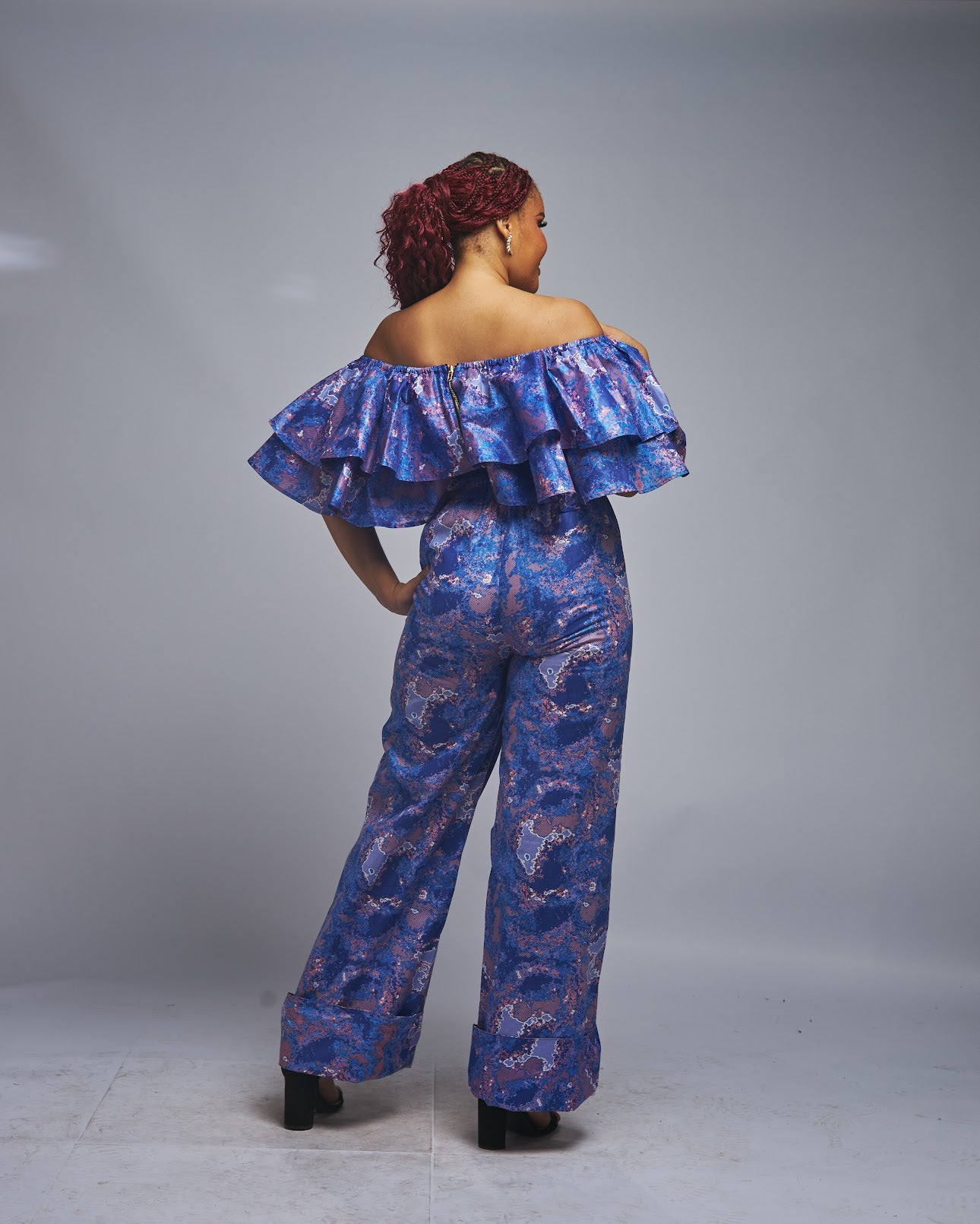 African Print Double Layer Crop Top and Pants Set