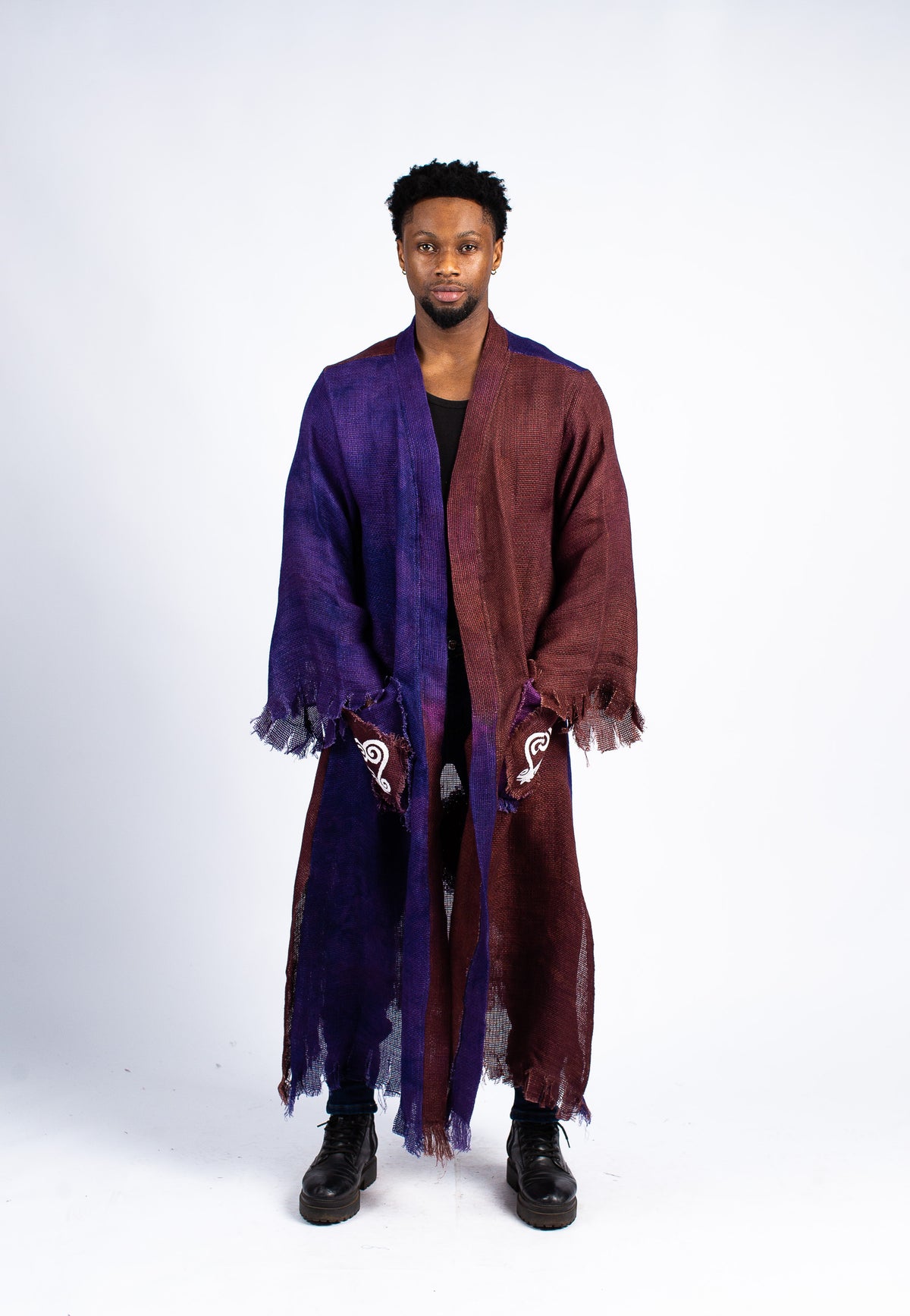 Men's Artisan Dual-Tone Fringed Kimono Robe