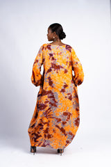 Women's Orange and Gray Tie-Dye Oversized Maxi Dress