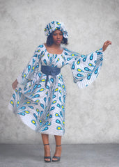 African Print Double Bell Sleeve Midi Dress (New)